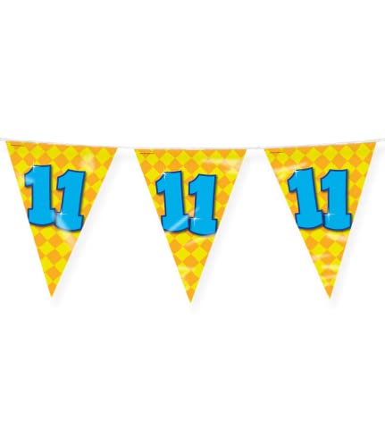 PD-Party 7042011 Happy Party Bunting - 11, Gold/Yellow, Foil Flags, Double Sided, Triangular, 1000cm Length x 30cm Width x 0.1cm Height