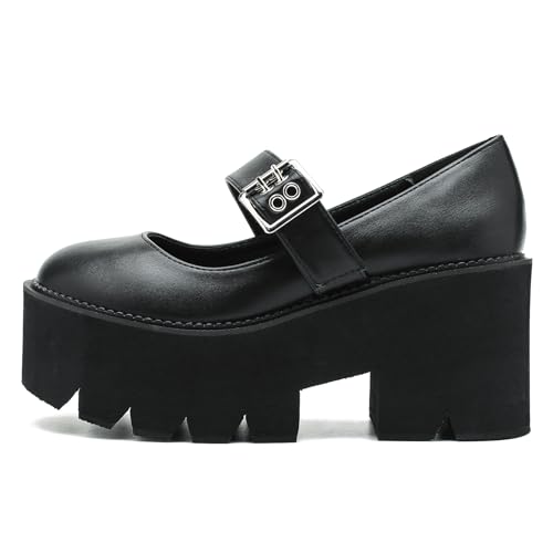 Women's Lolita Platform Mary Janes Shoes Lug Sole Gothic Chunky Heel Uniform Pumps with Ankle Strap4