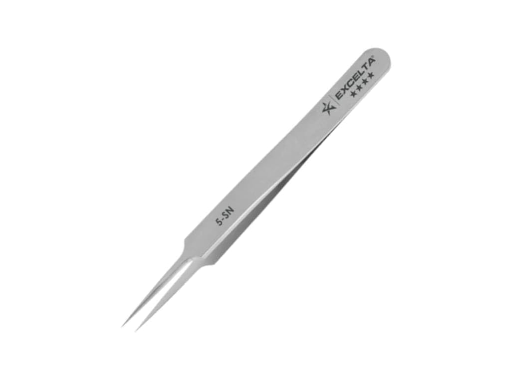 Excelta - 7-SN - Tweezers - Very Fine Point - Curved - Four Star - Anti-Mag. SS, 0.06" Height, 0.375" Wide, 4.375" Length