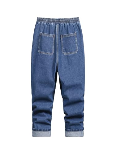 OYOANGLE Boy's Cargo Jeans Elastic Drawstring Waist Tapered Denim Pants with Pocket3