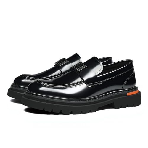 Men's Classic Penny Loafers, Burnished Leather, Low Top Dress Shoes with Metal Hardware, Brown2