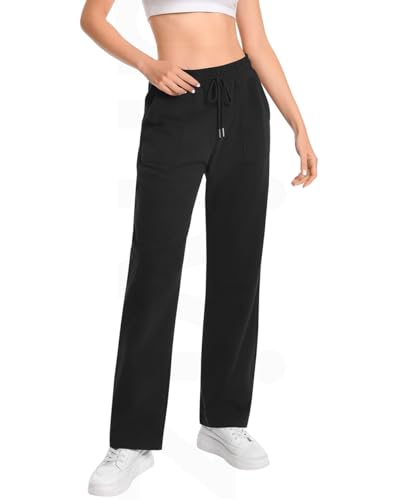 Auriviz Widen Waistband Sweat Pants for Women Exposed Pockets Lounge Sweatpants Straight Leg Pants 29’’ Inseam2