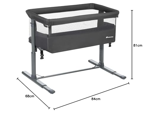 Bebeconfort Zina Berceau Bébé & Cododo, 0-9 kg, Mineral Graphite | Berceau Pliable, 0-6 Mois, 5 Positions de Hauteur Réglables, Matelas Inclinable, Facile à Installer