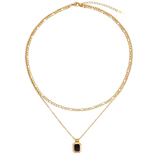 Layering Necklace Curb Chain Choker Dainty Square Pendant Layered Necklace Stainless Steel Jewelry