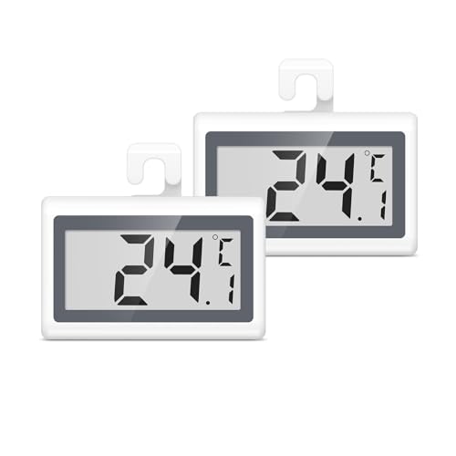 JXTZ Fridge Freezer Thermometer, 2 Pack Digital Refrigerator Thermometer, LCD Display Fridge Temperature Thermometer with Low Temperature Reminder, 3 Mounting Methods, °C/°F Switch, for Home Office