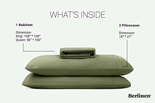 Image of Satin Bedsheet for Queen Size Bed, 400 TC Bedsheet with 2 Pillow Covers - (Queen 90 inch x 100 inch, Olive Green)