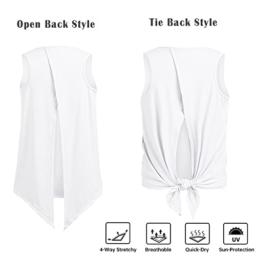 Image of Zaclotre Girls Athletic Tank Tops Open Tie Back Sleeveless Workout Shirts | Kids Sport Shirt 5-14Y, Stretchy, Lightweight, Quick-dry, Open Back, Tie Back, Dance, Tennis, Outdoor, Daily Wear