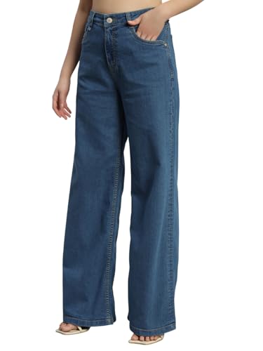 Image of Amazon Brand - INKAST Women High Rise Wide Leg Full Length Cotton Poly Lycra Jeans | Casual Denim Wear