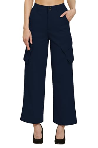 Image of Fashion Women's Casual Cargo Pants Flared High Waist Relaxed Fit Stretchable Parallel Trousers