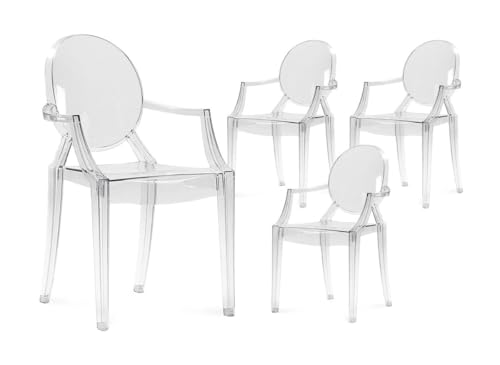 DecoInParis Lot de 4 chaises en plexi Transparent avec accoudoirs TOLGA