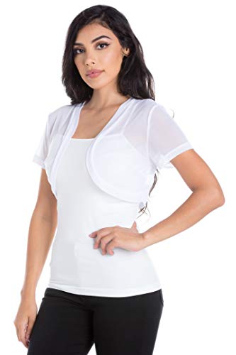 Fashion Secrets Women Short Sleeves Sheer Chiffon Bolero Shrug Short Cardigan (XX Large, White)