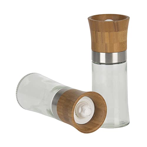 RolandoBrando - Keramikmühle Bambus 150ml 2er Set für Gewürze, Pfeffer, Salz, Salzmühle oder auch Gewürzmühle - Ohne Gewürzinhalt Cover