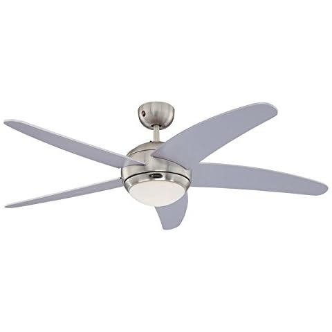 132 cm Deckenventilator Bendan 72220 mit Einzelleuchte und fünf Flügeln, Ausführung in seidenmattem Chrom mit Opalmilchglas Cover