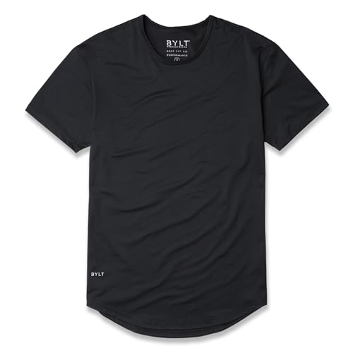 BYLT Performance Drop-Cut Men's T Shirt – Athletic Drop Cut Crewneck Tee – Moisture Wicking, Quick-Dry, Tapered Fit, Black, Medium