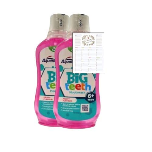Kids Mouthwash Bundle which Contains Aquafresh Mouthwash Kids Big Teeth 6-8 Years 300ml - Pack of 2 with Grocery List Card