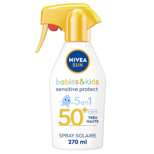 NIVEA SUN Pistolet solaire protection Babies & Kids Sensitive Protect FPS 50+ (1 x 270 ml), Spray...