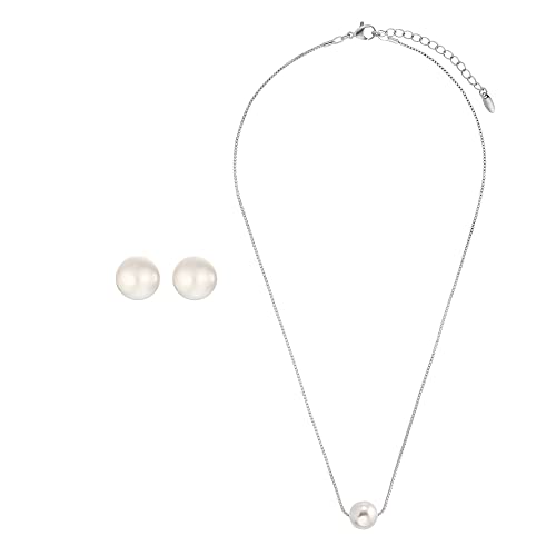 Heideman Set Fabien Halskette und Ohrstecker aus Edelstahl silber farbend poliert Kette und Ohrringe für Frauen mit Perle weiss