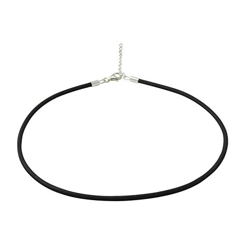 SKIELKA DESIGNSCHMUCK Black Rubber Necklace with 925 Sterling Silver Clasp - Adjustable Length Cover