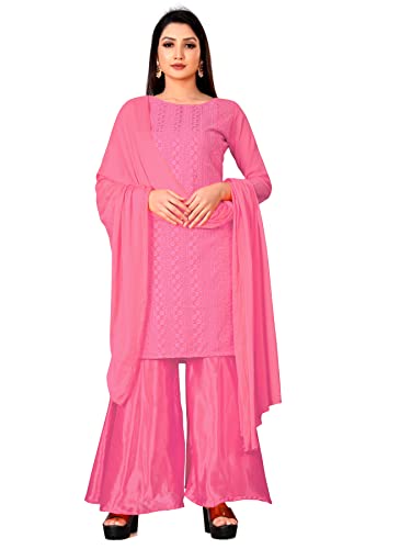 Image of Women Georgette Unstitched Salwar Suit Dress Material, Lucknow Chikankari Work