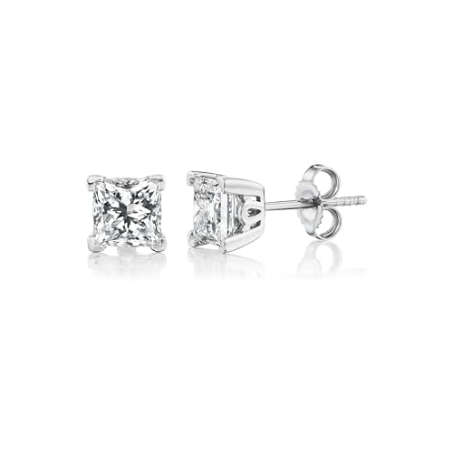 IGI Certified 1/2 to 4 Carat White Blue or Pink Lab Grown Diamond Stud Earrings for Women I 14k White Gold Earrings for Her (G-H, VS1-VS2, cttw) Princess Cut Diamond I Push Back Studs