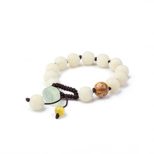 Bodhi Beads Bracelet Natural White Jade Bodhi Bracelet,Buddha Beads Hand String Bracelet Blessing Pray Accessories Wenwan for Men And Women with A Single Ring Bracelet (Color : Jade)