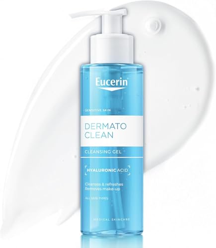 Eucerin DermatoCLEAN [HYALURON] Refreshing Cleansing Gel 200ml, Mild Face Wash Ideal for Sensitive Skin, Gentle Face Cleanser with Hyaluronic Acid, Moisturising and Refreshing Formula, Fragrance-Free