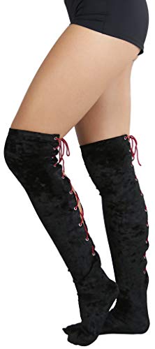 Image of ToBeInStyle Women's Lace Up Back Seam Tights Sheer or Opaque Hosiery Stockings Crisscross Lace Ribbon Zigzag Design