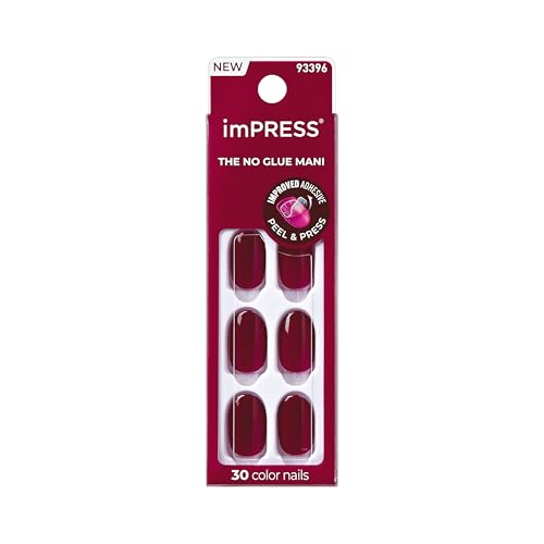 Kiss Impress No Glue Mani Press On Nails Color Maplewood Red Short Size Oval Shape Includes 30 Nails Prep Pad Instructions Sheet 1 Manicure Stick 1 Mini File