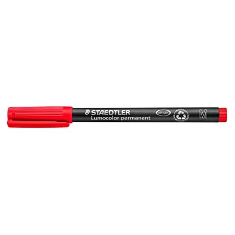 STAEDTLER permanent Marker Lumocolor, rot, Linienbreite ca. 1,0 mm, wisch- und wasserfest, Made in Germany, nachfüllbar, lange Lebensdauer, 10 rote Universalstifte im Kartonetui, 317-2 Cover