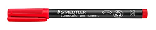 STAEDTLER permanent Marker Lumocolor, rot, Linienbreite ca. 1,0 mm, wisch- und wasserfest, Made in Germany, nachfüllbar, lange Lebensdauer, 10 rote Universalstifte im Kartonetui, 317-2