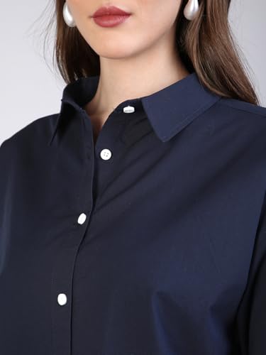 Image of Urbano Fashion Women's Cotton Full Sleeve Oversized Fit Casual Solid Slub Shirt with Spread Collar