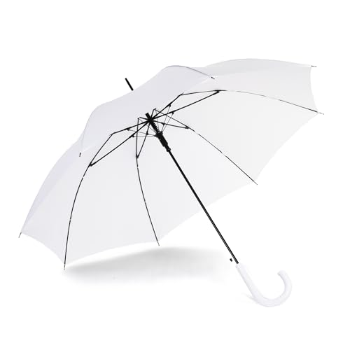 ShedRain Stick Umbrella 4225-EVT White Auto Open Full Size Rain Umbrella with J Handle Wind Resistant Classic Traditional Umbrella for Men & Women