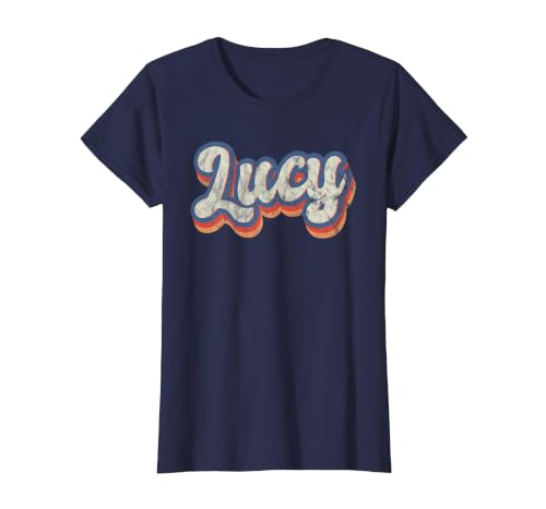 Lucy Personalized Name Shirt Custom Lettering 70's T-Shirt, Women, Navy Blue, X-Small