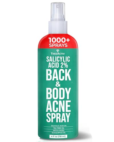 Body Acne Spray 4 fl oz, 2% Salicylic Acid Spray, Back Acne Spray, Tea Tree Oil Spray with Aloe Vera, Body Acne Spray, Back Acne Solution,1000+ Uses