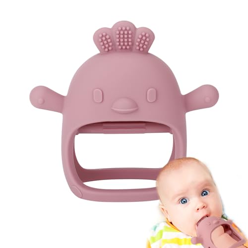 Image of Socub Silicone Baby Teether Toys for Infants 3-6 6-12 Months, BPA Free Anti-Drop Silicone Mitten Teething Toy, Baby Chew Toys for Sucking Needs, Newborn Essentials & Baby Shower Gifts Girls(Dark Pink)