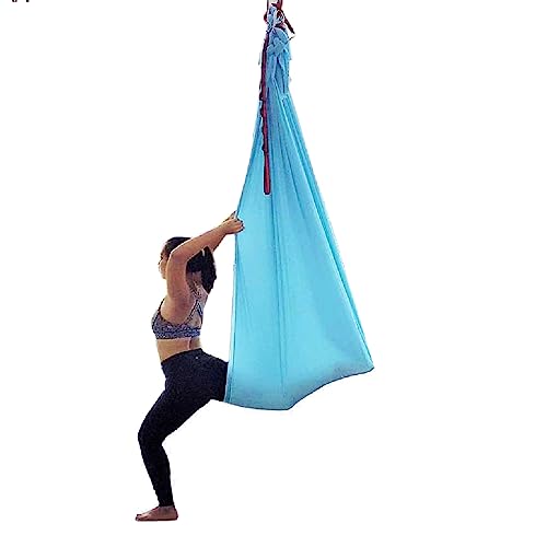 Wellsem Hamac aérien en soie de luxe pour yoga, balançoire volante, 5,5 m x 2,7 m (bleu ciel)