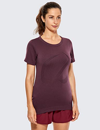 Crz Yoga Women's Seamless Workout Short Sleeve Tees Plain T Shirts Athletic Shirts Arctic Plum Medium #TOP1