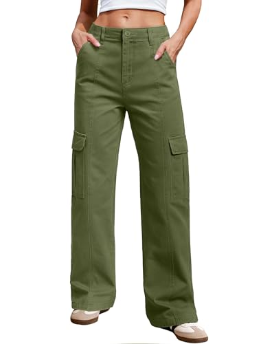 IWD Womens Cargo Pants High Waisted Straight Leg Trousers with 6 Pockets Casual Baggy Pants Trendy Clothes 2025
