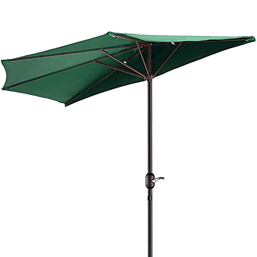Demi-parasol de balcon 3m vert foncé CLSDRZC avec manivelle et 5 baleines robustes