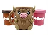 Eisbecher-Halter für Ben & Jerry’s & 500ml Becher – Wähle dein Lieblingstier (Pinguin, Eisbär, Katze, Highland Cow, Mammut) – PLA aus Deutschland – 92mm Öffnung – 450-500ml Kapazität (Hochlandrind)
