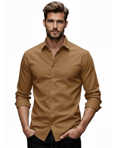 Image of Glowic Men's Plain Casual Shirt | Cotton Soft & Breathable Fabric | Full Sleeve Comfort Fit Stylish Solid Shirts for Office