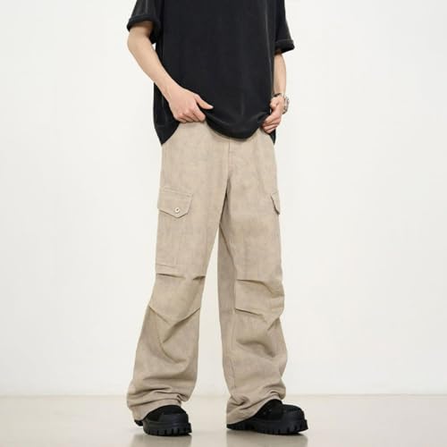 Jeans Pants Trousers Denim Vintage Washed Khaki Straight Leg Loose Wide Casual Commuting Multi Pocket Workwear for Men4