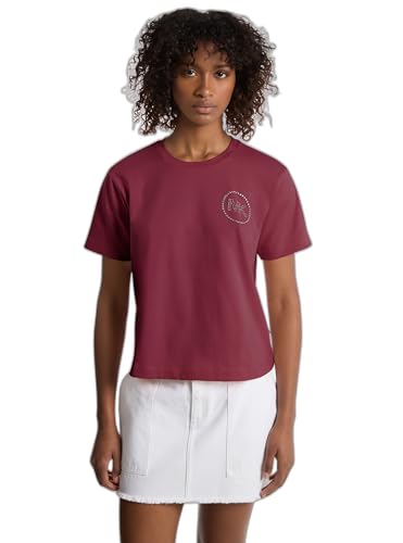 Michael Kors Women's Stud MK Charm Crop Tee, Oxblood, XXX-Large