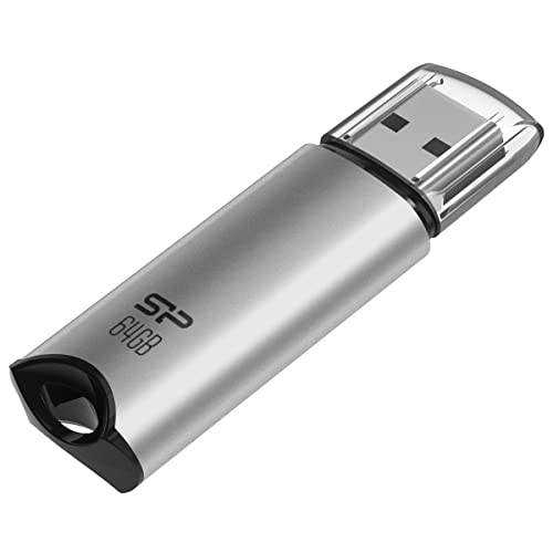 Image of SP Silicon Power 64GB USB 3.2 Flash Drive, Pen Drive, Aluminum Casing, Built-in Strap Hole, Detachable Cap (Marvel M02, Silver)