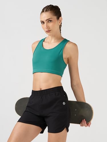 Image of TECHNOSPORT Women's Solid Slim Fit Scoop Neck Sports Bra ELASTOPLUS 4-Way Stretch Sleeveless Polyester Quick Dry UPF50+ for Gym Yoga Running