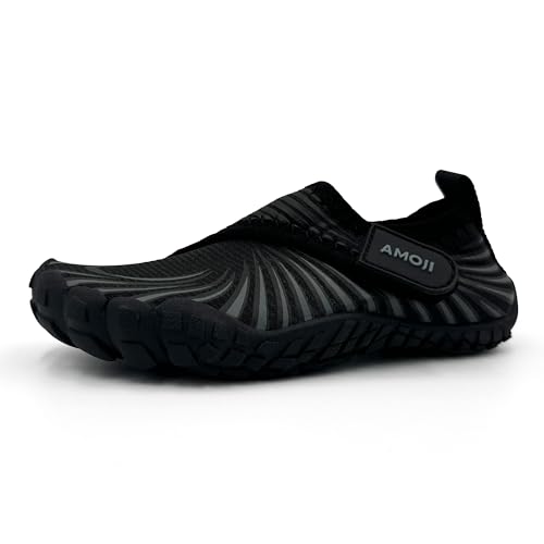 Amoji Kids Water Aqua Shoes Boys Girls Barefoot for Beach Swim Pool 2420 13 Little Kid Black