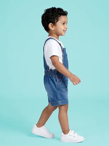 Image of KiddoPanti Unisex Infant Denim Dungaree | Cotton Blend Stretch | Baby Jumpsuit Witth Pockets | Comfortable Casual Outfit for Boys & Girls 6 Months-3 Years