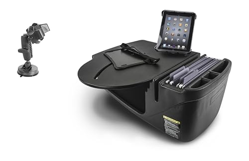 Image of AutoExec Roadmaster Car Desk for Your Vehicle Workstation and Mobile Office, Black, with Tablet Mount and Suction Phone Mount