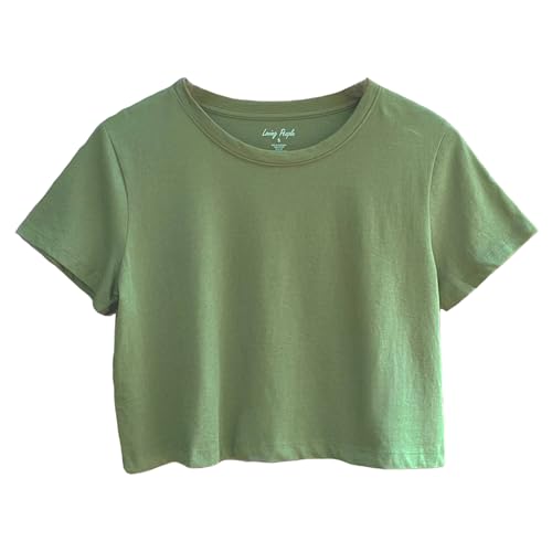 Image of Womens 100% Cotton Crop Tops Short Sleeve Crewneck Loose Fit Basic Tee Summer Casual Workout T-Shirt Fashion Clothes