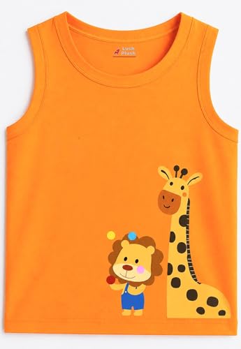 Image of Lush Plush Baby Boys & Baby Girl Relaxed Fit Colour Printed Cotton Vest | Ganji | Banian | Baniyan | Kids Sando for Infant Newborn Toddler